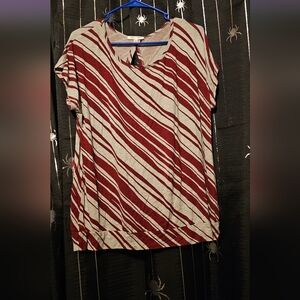 Curvy Sense Striped Red and White Women's Top